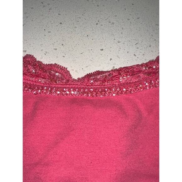Express Vintage Y2K Cami Tank Fitted Stretch Lace Rhinestone Trim Pink L - Picture 8 of 11